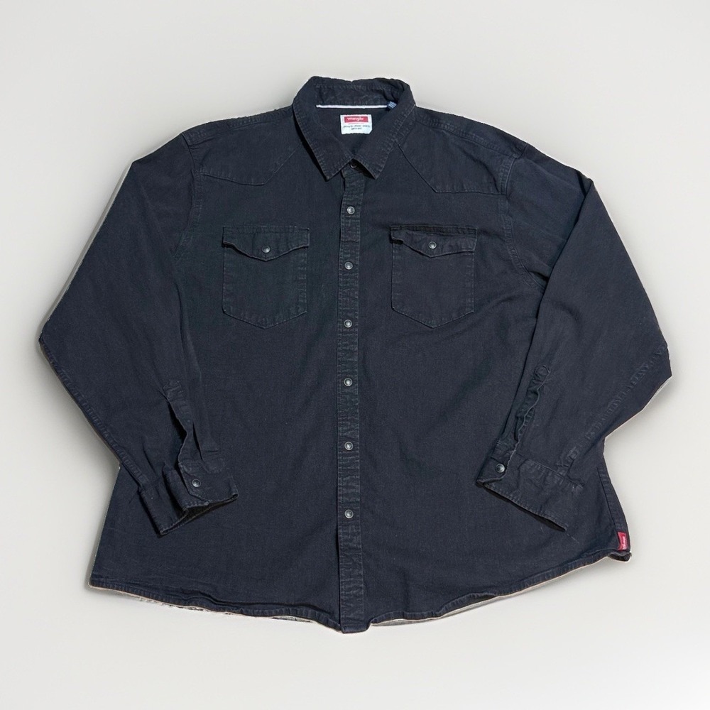 Wrangler Western Snap Shirt 3xl Black Long Sleeve Cotton Denim Cowboy Workwear